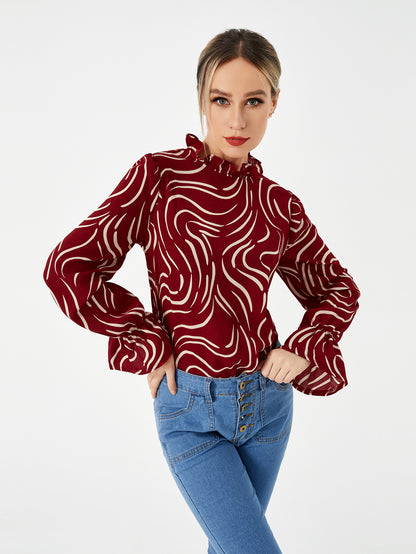 Ladies Graphic Balloon Sleeve Casual Shirt, Aurielle Collection