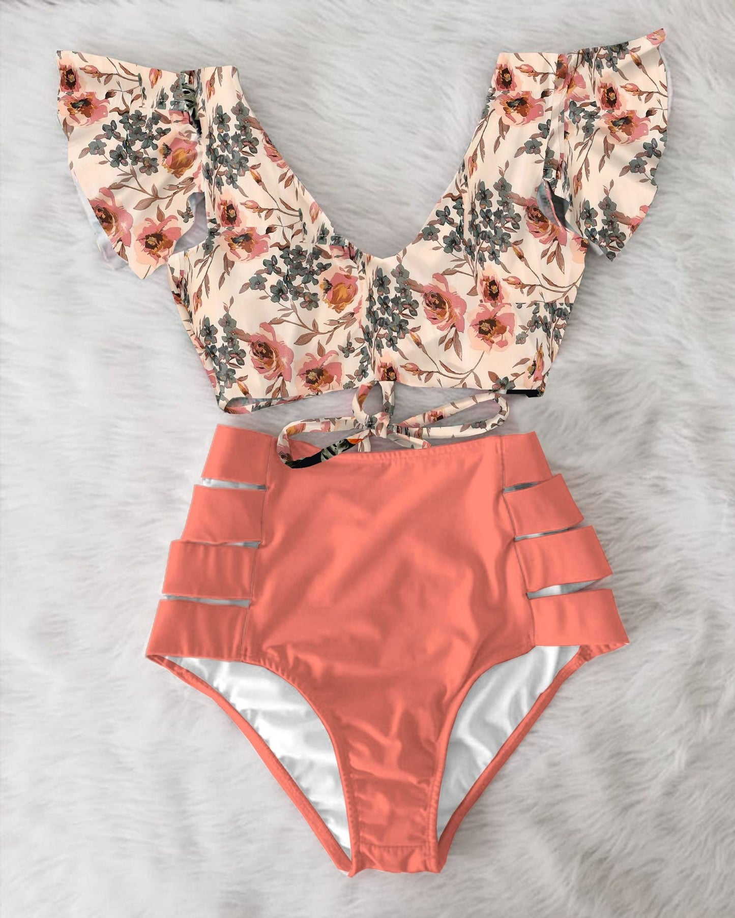 Women’s High Waist Ruffle Printed Bikini Swimwear, Aurielle Collection
