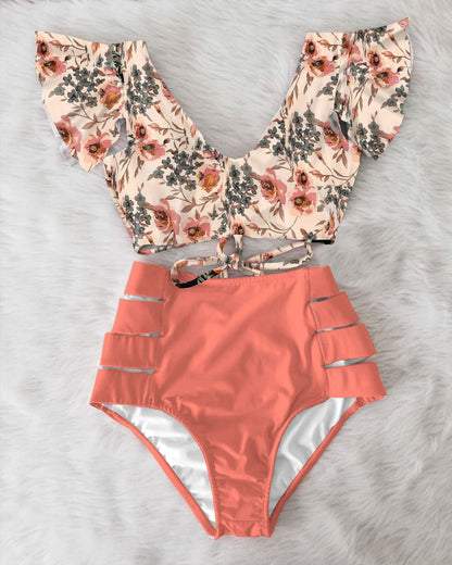 Women’s High Waist Ruffle Printed Bikini Swimwear, Aurielle Collection