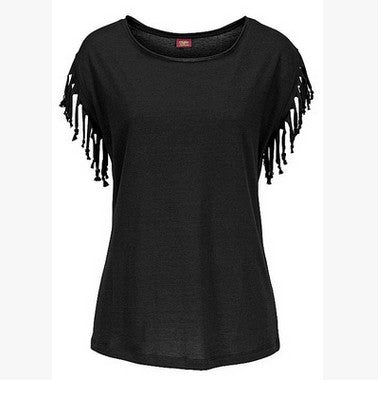 Plus Size Women’s Tassel Cotton Round Neck T-Shirt, Aurielle Collection