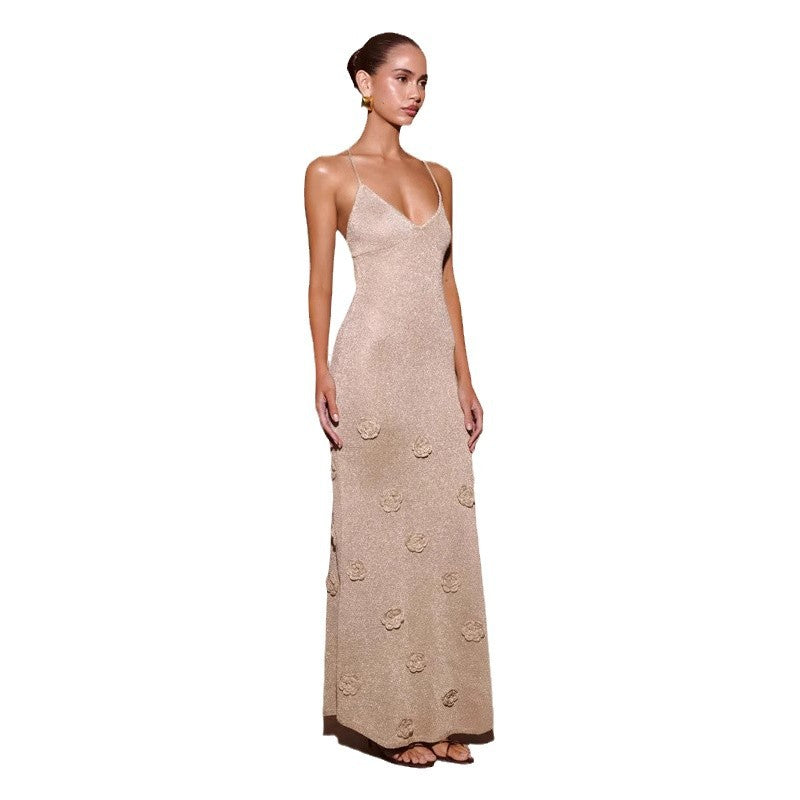 Knitted Floral Suspenders Crochet Glitter Dress, Aurielle Collection
