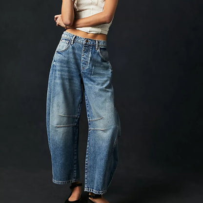 High Stretch Wide Leg Barrel Denim Jeans for Women, Aurielle Collection