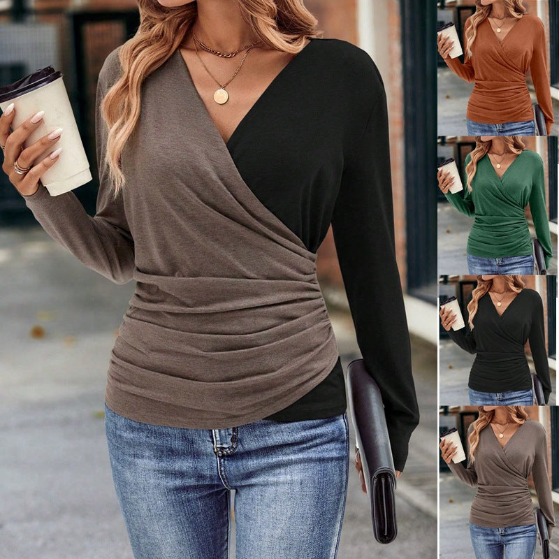 Ladies Slim Waist Pleated Collar Fashion Top, Aurielle Collection