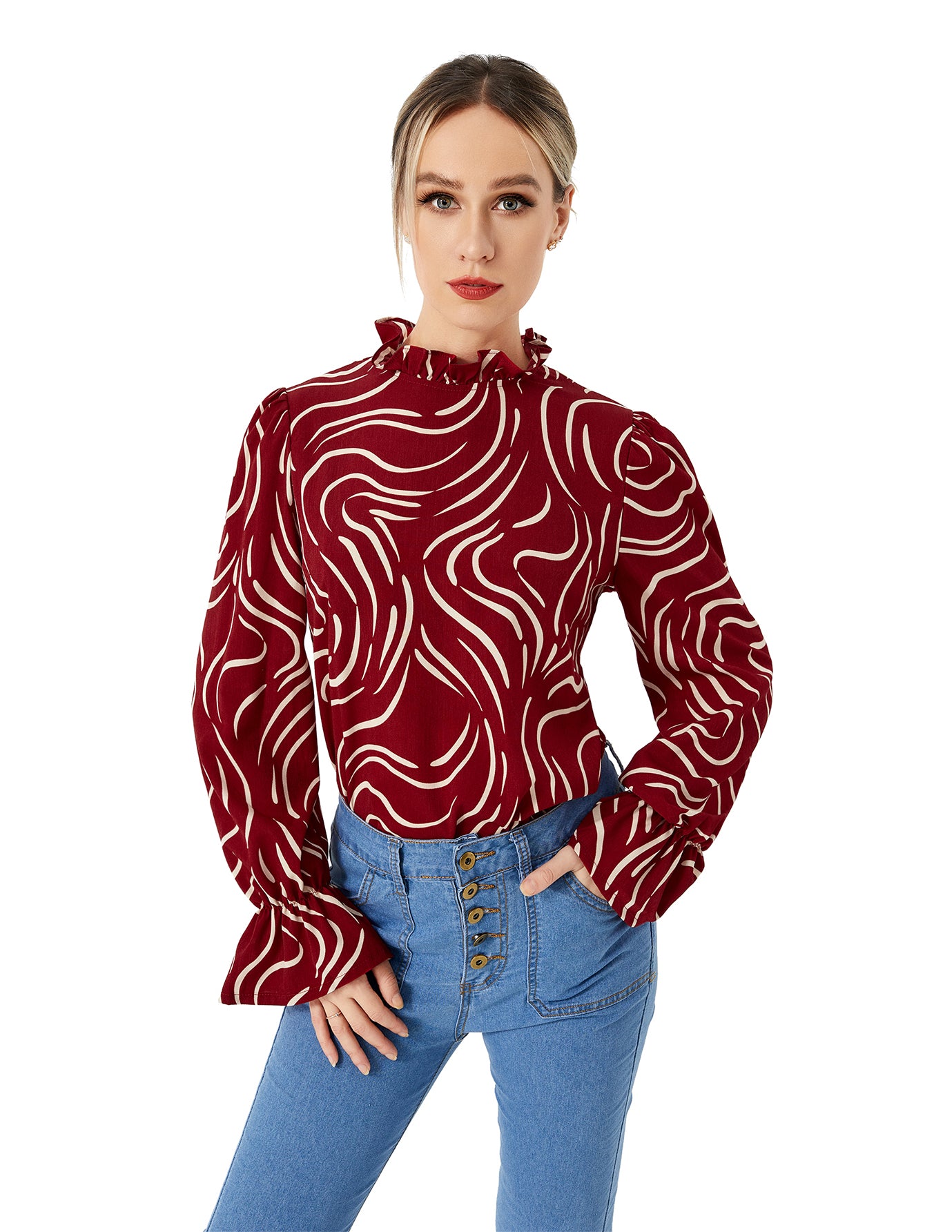 Ladies Graphic Balloon Sleeve Casual Shirt, Aurielle Collection