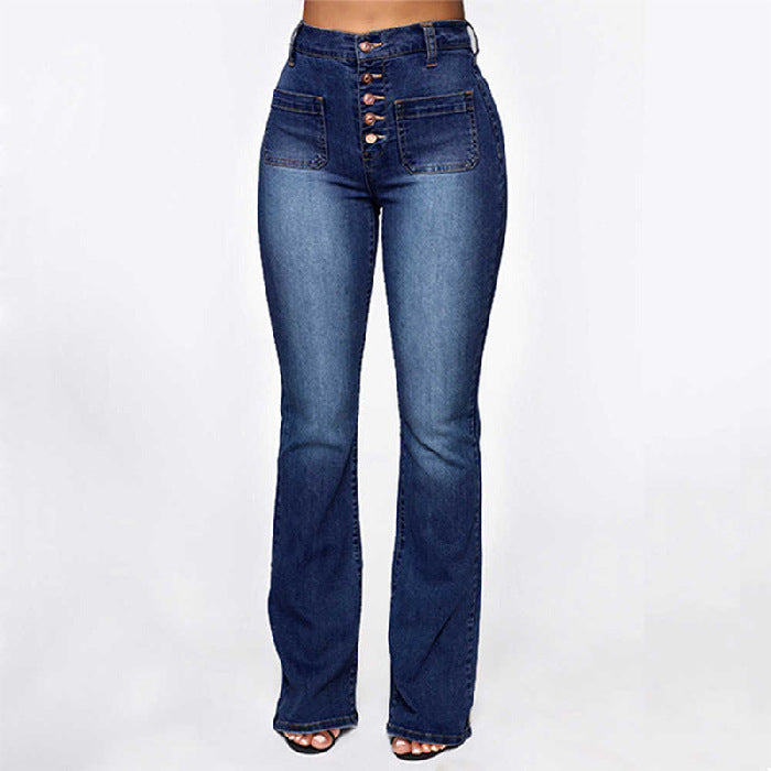 Plus Size High Waist Patch Pocket Denim Jeans, Aurielle Collection