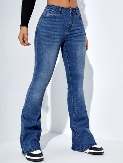 Women’s High Waist Flared Slim Fit Stretch Jeans, Aurielle Collection