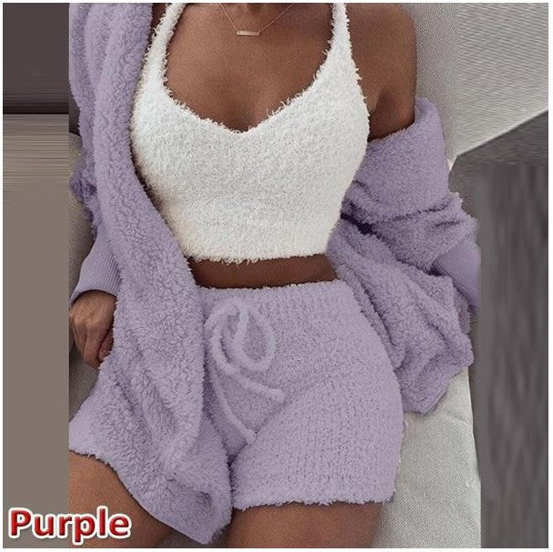 Women’s 3-Piece Plush Home Loungewear Set, Aurielle Collection