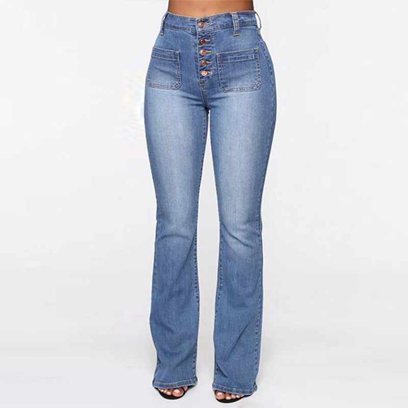 Plus Size High Waist Patch Pocket Denim Jeans, Aurielle Collection