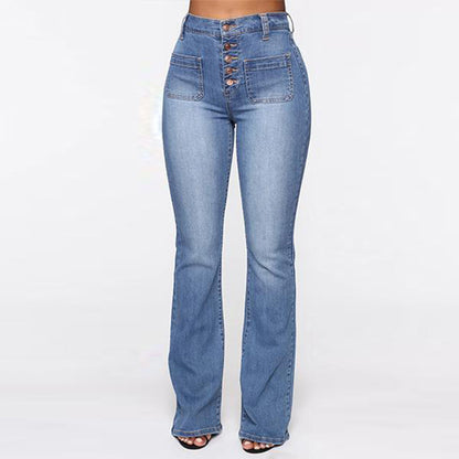 Plus Size High Waist Patch Pocket Denim Jeans, Aurielle Collection