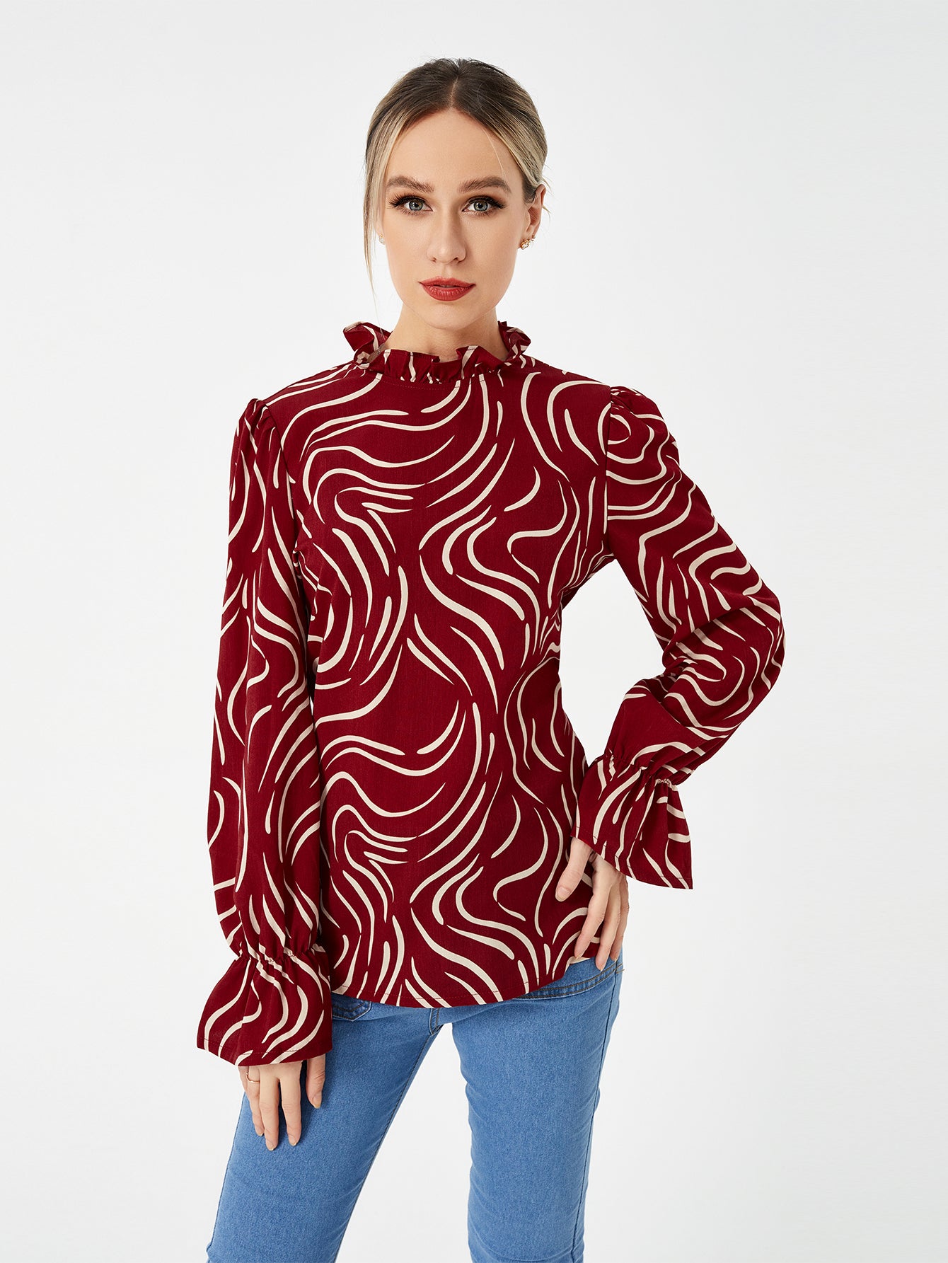 Ladies Graphic Balloon Sleeve Casual Shirt, Aurielle Collection