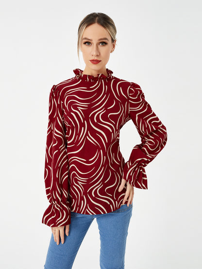 Ladies Graphic Balloon Sleeve Casual Shirt, Aurielle Collection