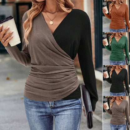 Ladies Slim Waist Pleated Collar Fashion Top, Aurielle Collection