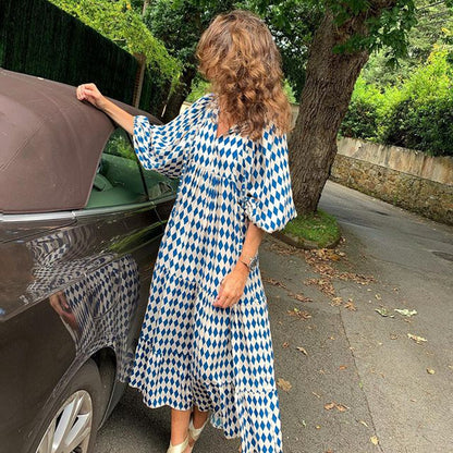 Women’s Bohemian Vintage Printed V-Neck Summer Dress, Aurielle Collection