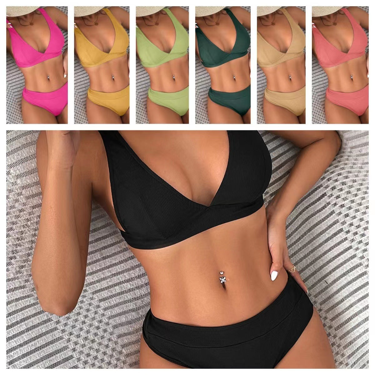 Women’s Ribbed Lace-Up Split Bikini Swimwear, Aurielle Collection